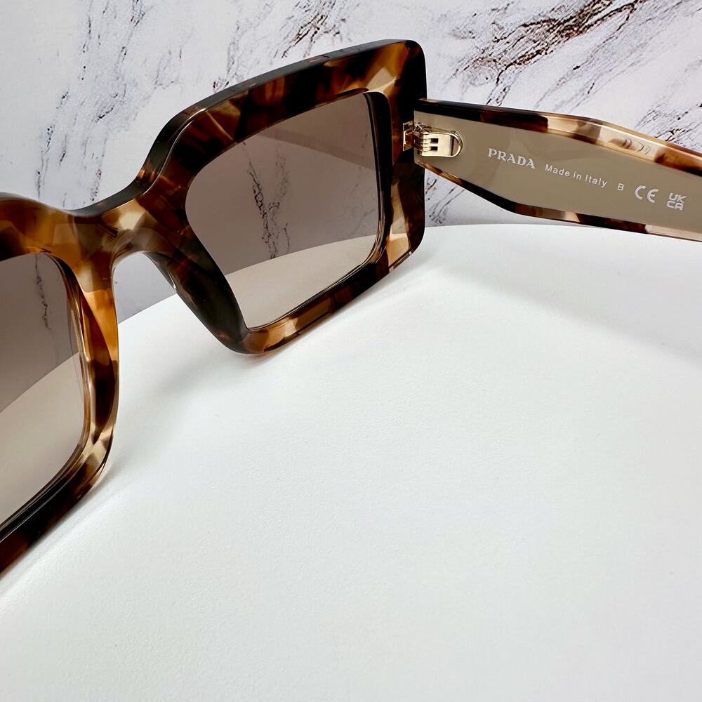 New PRADA Sunglasses Brown Beige Caramel Tortoise Gold Symbole Womens Rectangle - Picture 11 of 16